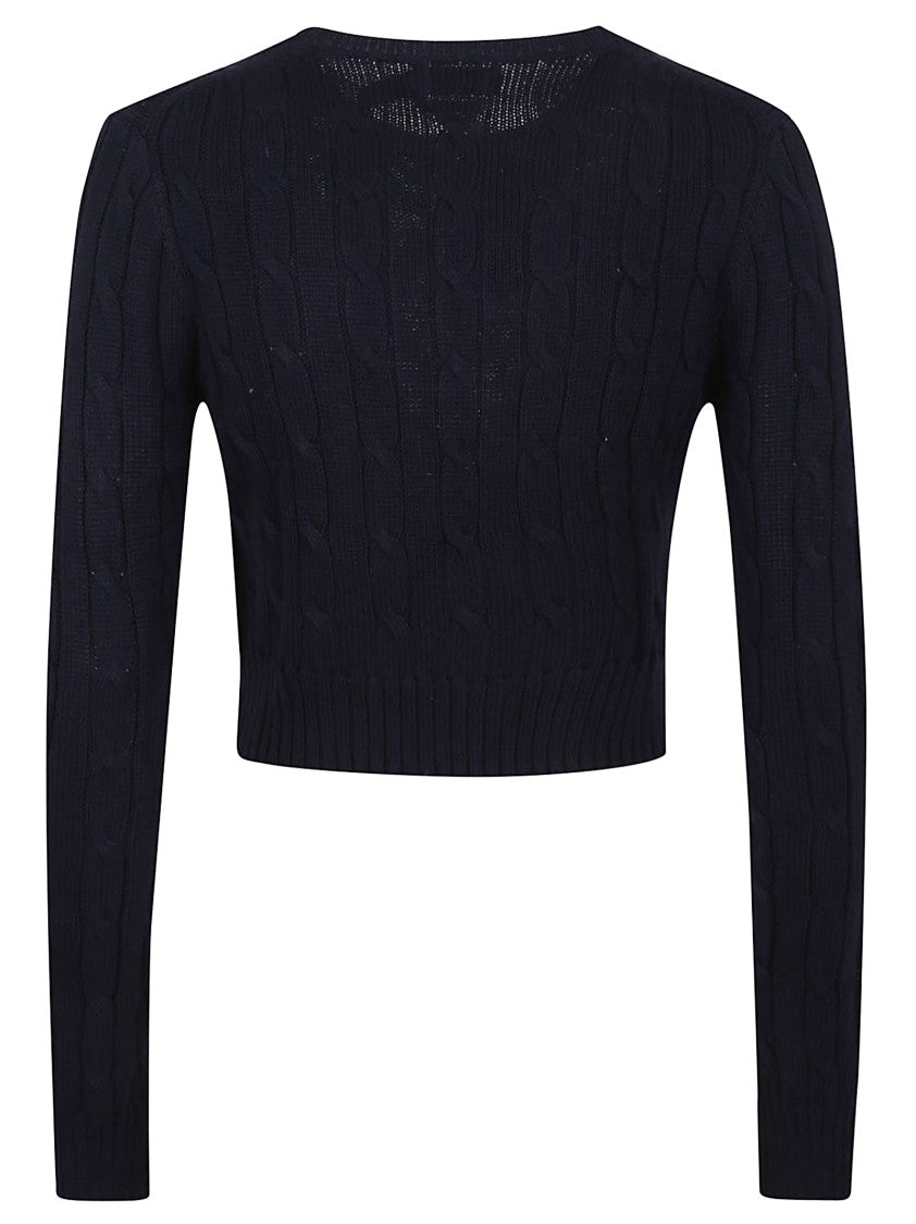 Polo Ralph Lauren Cropped Cable Knit Sweater With Ribbed Hem