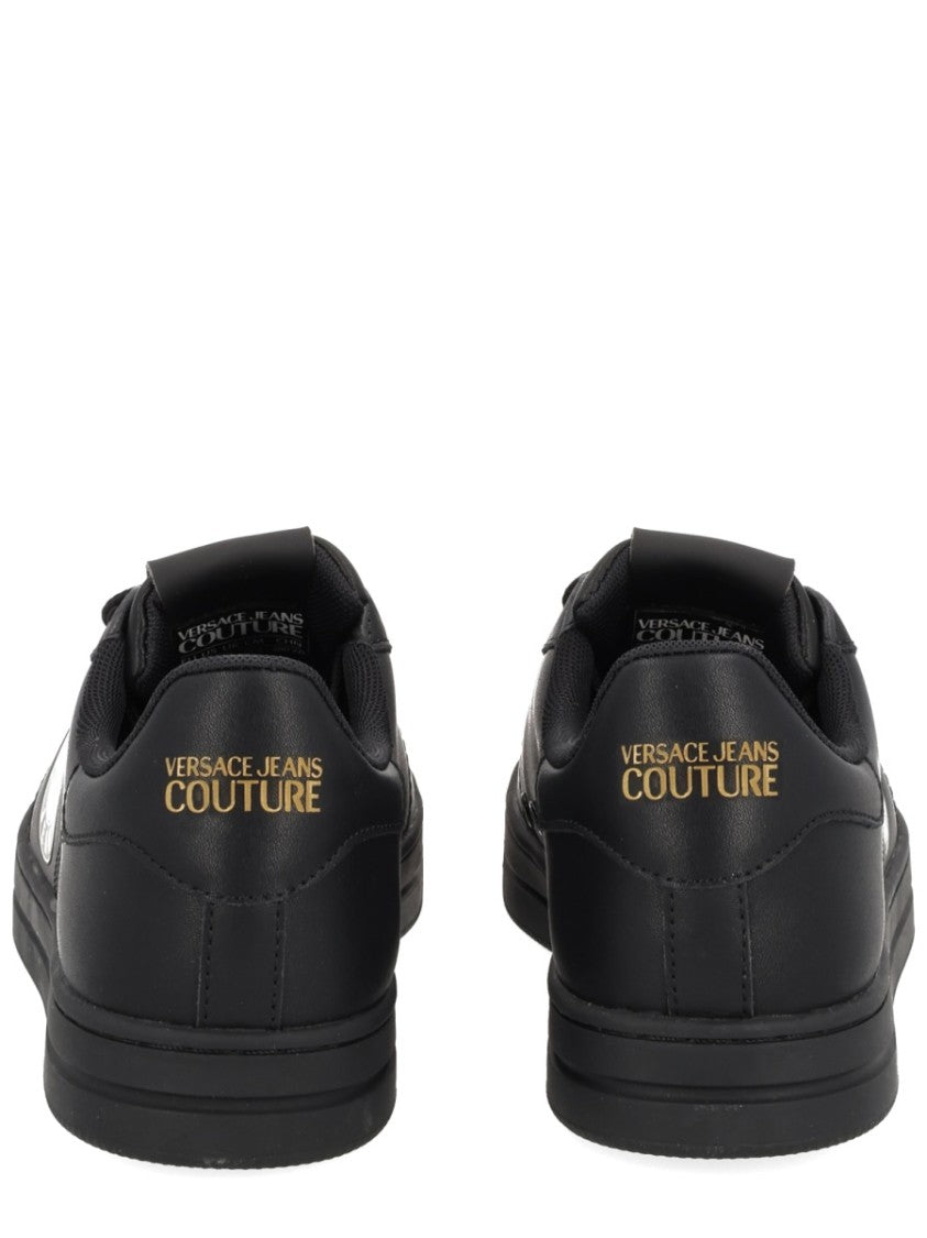 Versace Jeans Couture Lace-Up Black Sneakers With Gold-Tone Accents