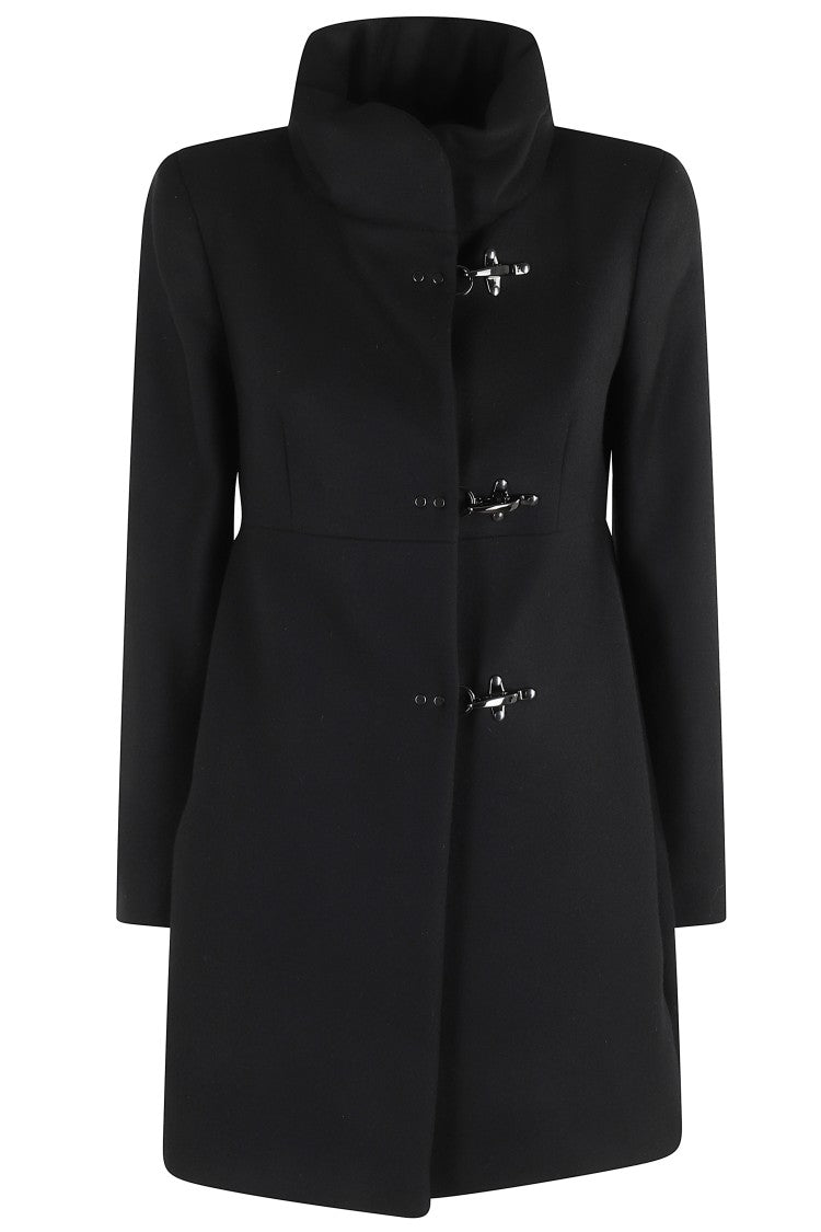 Fay High-Collared Black Wool-Blend Coat