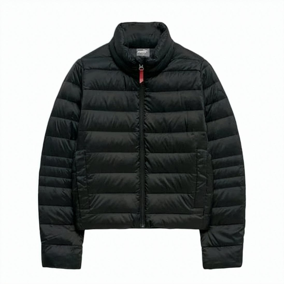 Puma Padded Black Jacket With High Collar And Red Pull Tab