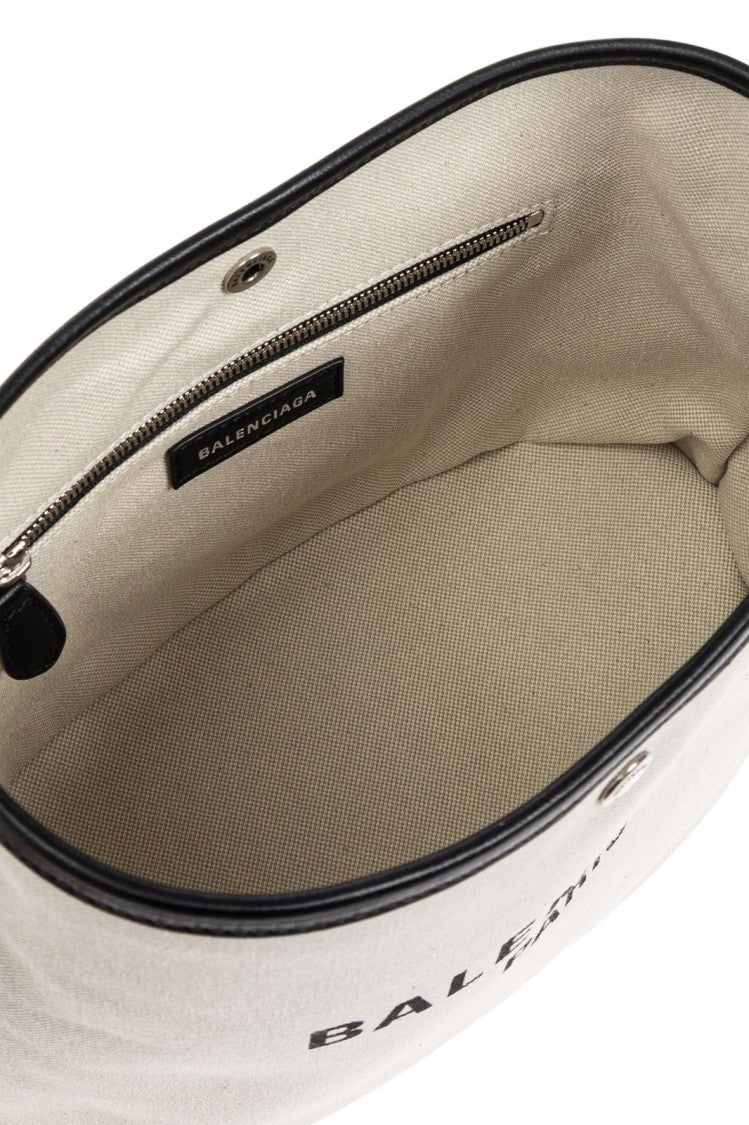 Balenciaga Rectangular Canvas Shoulder Bag With Leather Trim And Bold Accents