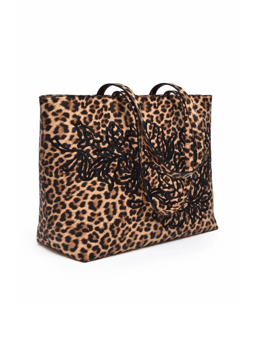 Ermanno Firenze Vanessa Shoulder Bag With Bold Leopard Print And Embroidered Detail
