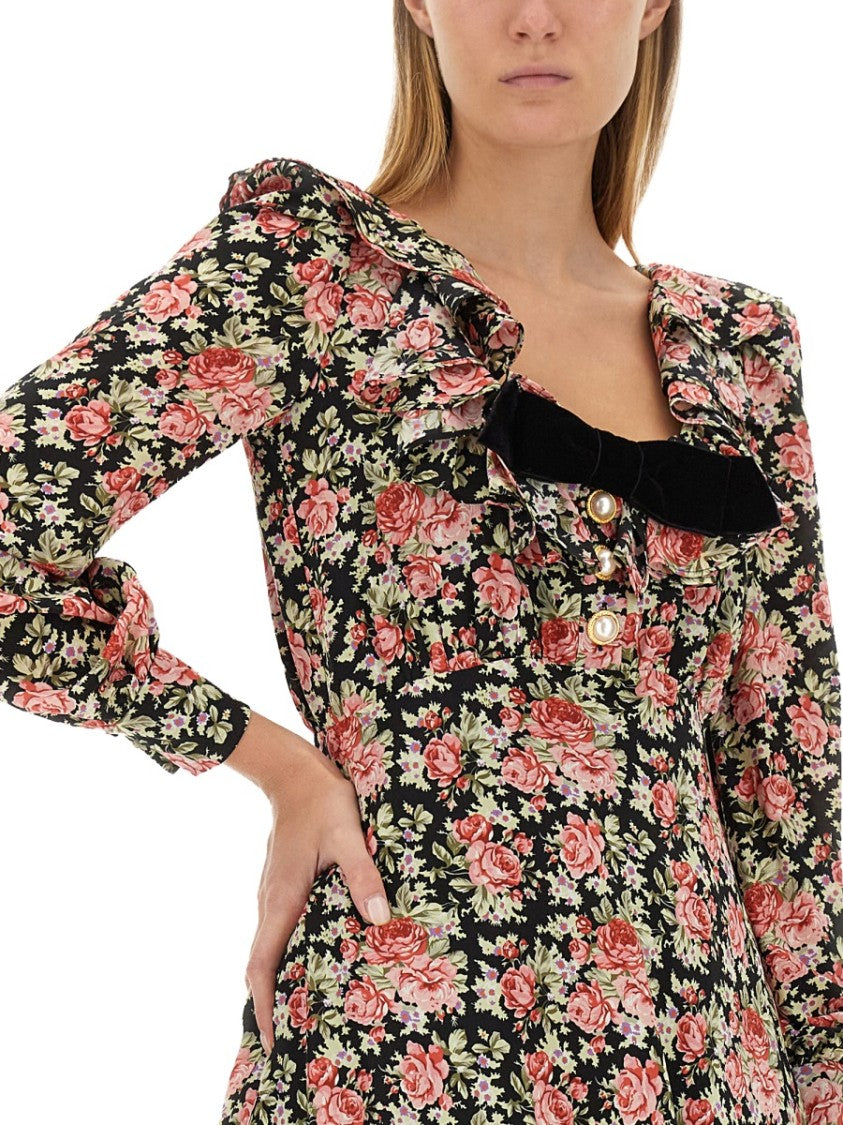 Alessandra Rich Flower Print Mini Dress