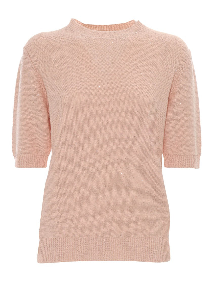 Fabiana Filippi Sequin Short Sleeve Crew Neck Sweater