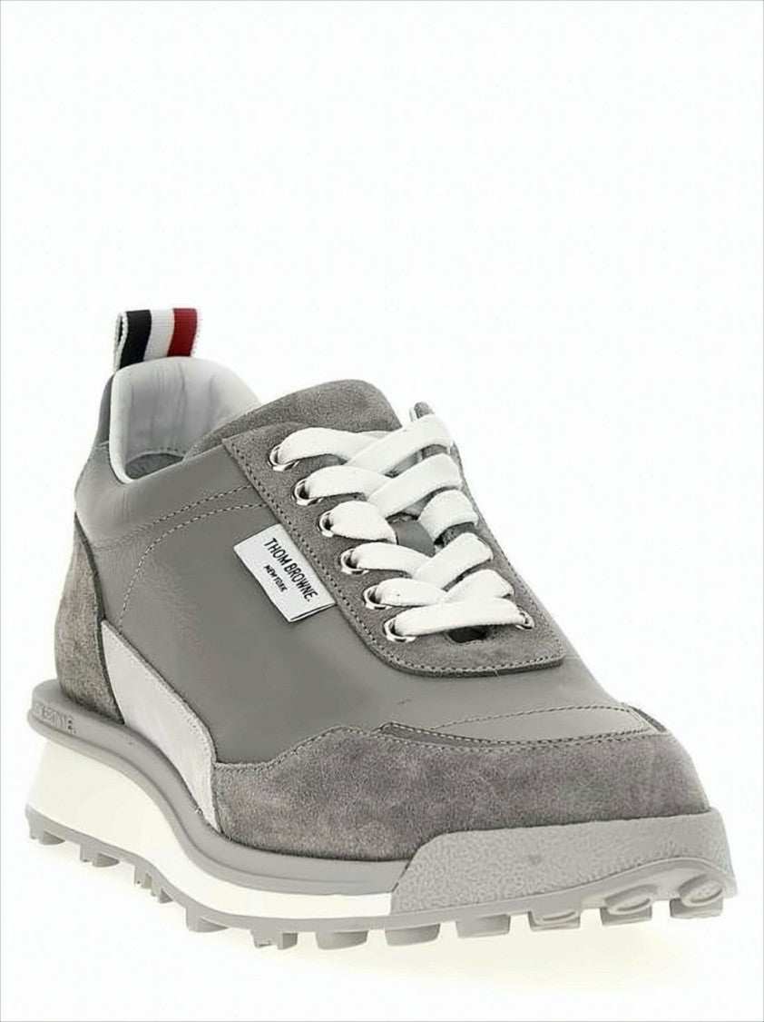 Thom Browne Grey Calf Leather And Suede Sneakers