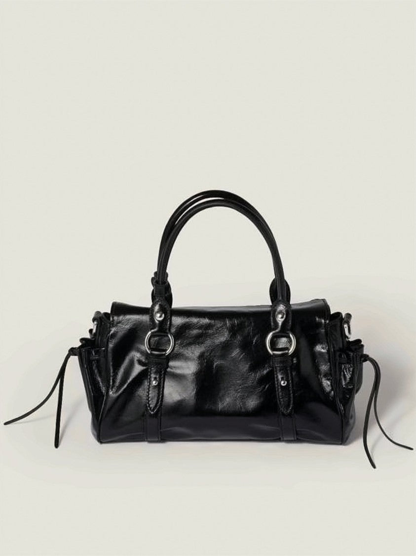 Miu Miu Elongated Calf Leather Shoulder Bag With Accented Drawstring Details