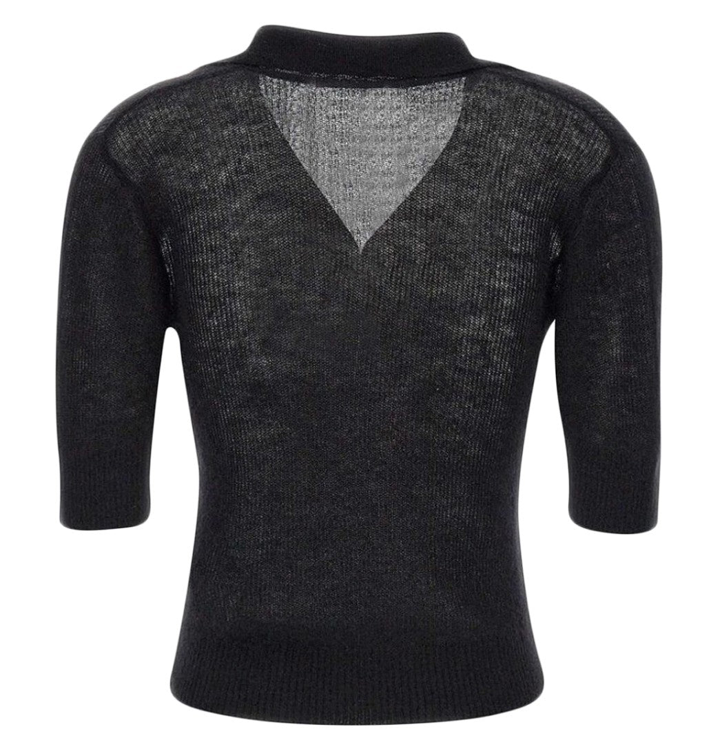 Max Mara Semi-Sheer Knit Sweater With Deep V-Neckline