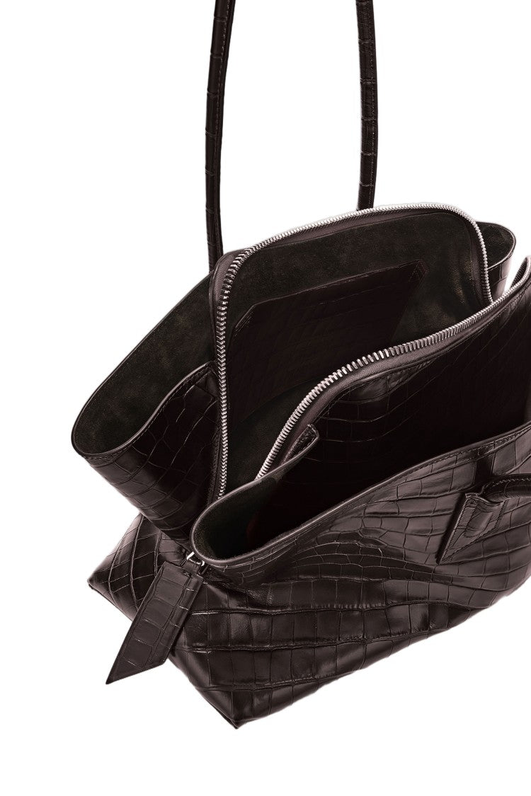 The Attico Crocodile-Print Leather Medium Shoulder Bag With Tubular Handles