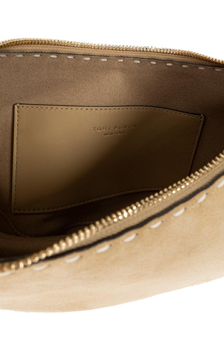 Tory Burch Romy Suede Pick Stitch Half Moon Bag
