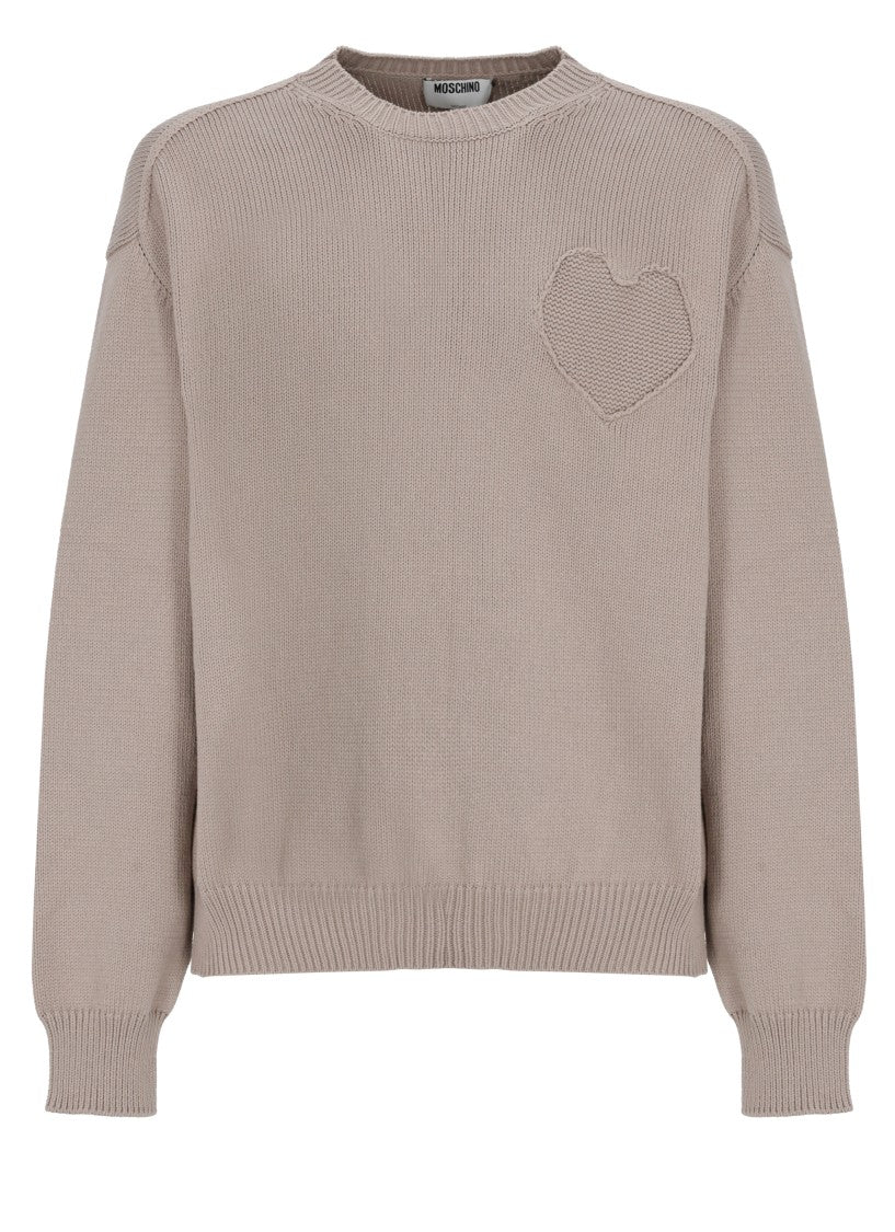 Moschino Beige Long-Sleeve Heart Embroidered Sweater