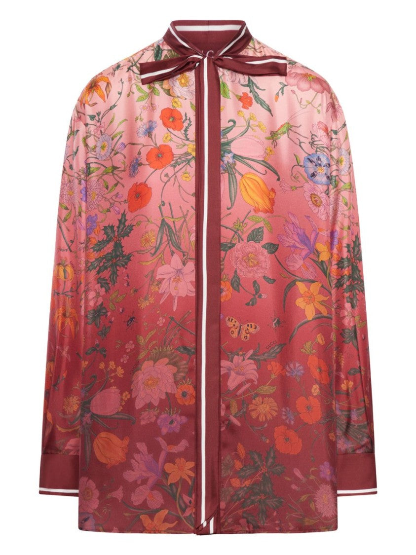 Gucci Printed Silk Shirt With Neck Bow