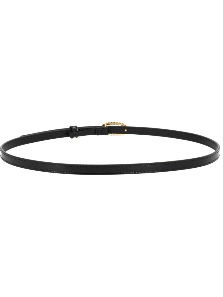 Valentino Garavani Mini Vlogo Signature Crystal Oval Leather Belt