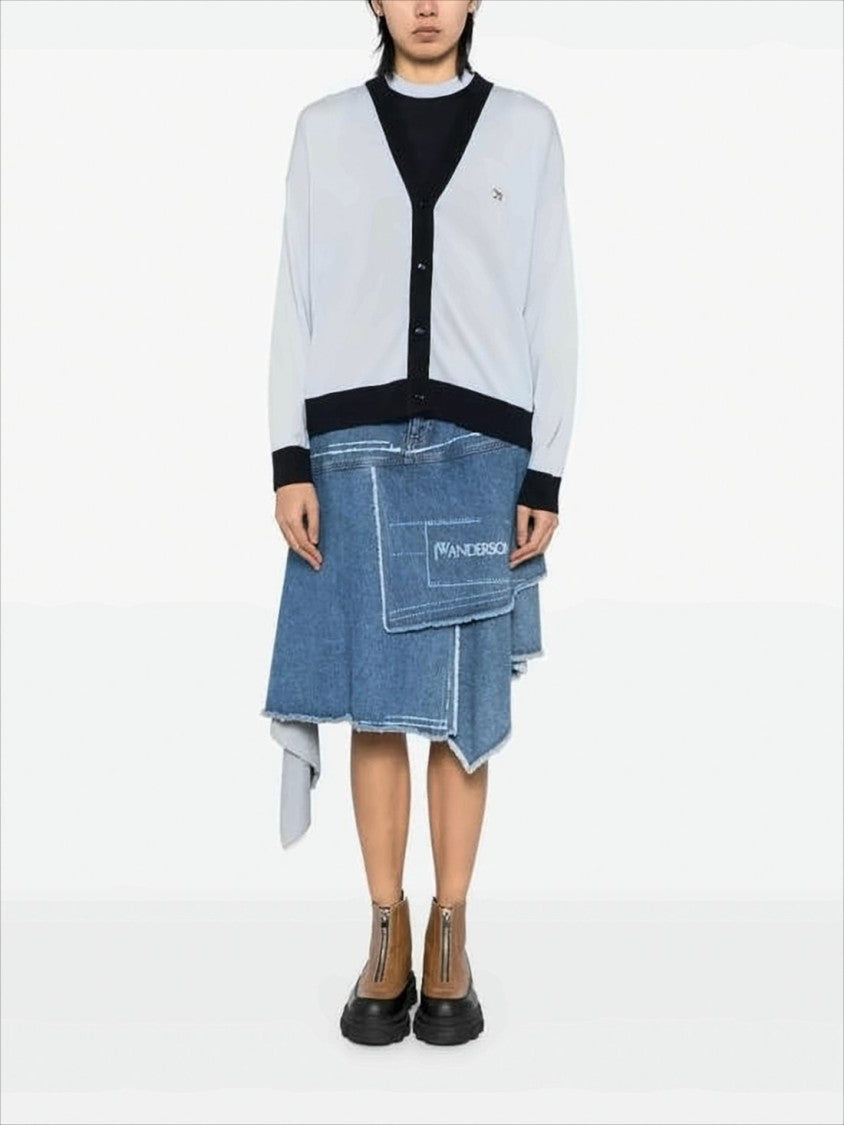 Maison Kitsuné Wool Cardigan With Contrast Trim And Embroidered Emblem