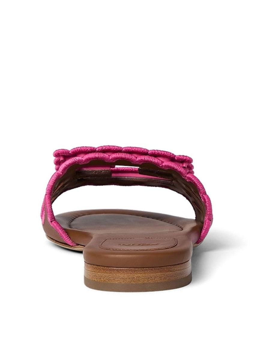 Fendi Brown Baguette Nappa Leather Scalloped Slides