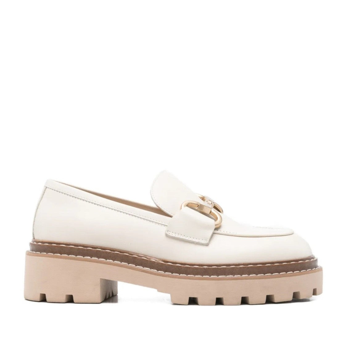 Vamsko Beige Bea Leather Platform Loafers