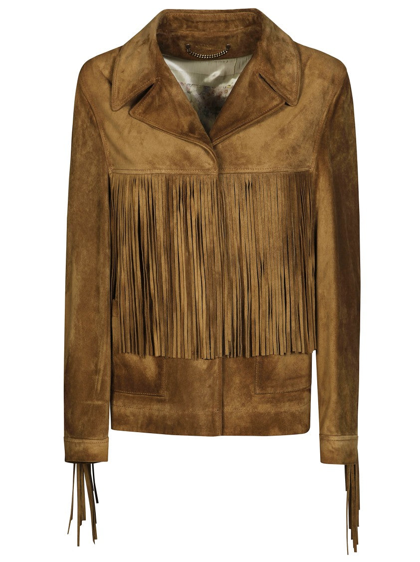 Golden Goose Fringe-Detail Suede Jacket With Classic Collar