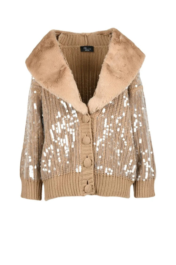 Blumarine Sequin/Plush Cardigan - Beige
