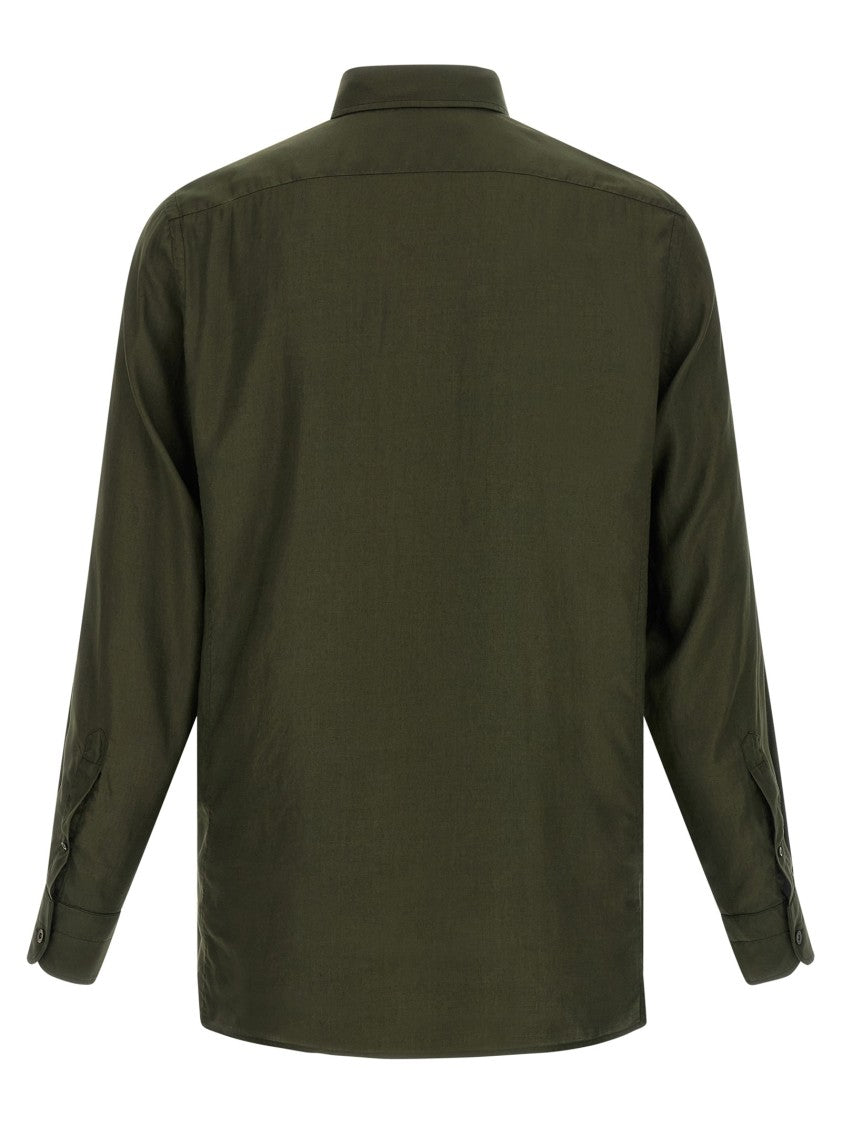 Tom Ford Fluid Gabardine Button-Down Shirt With Classic Collar And Chest Pocket