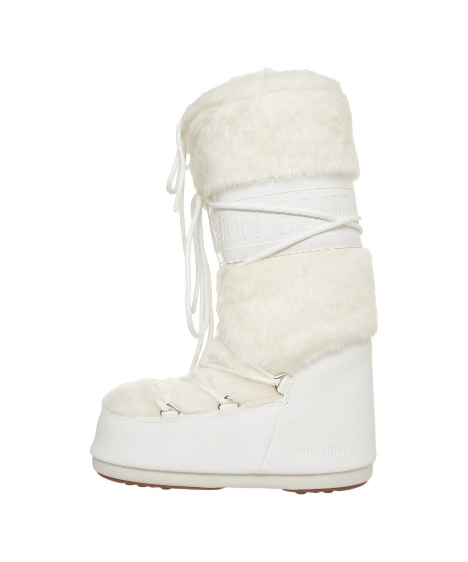 Moon Boot Faux Fur Ankle Boots With Lace-Up Design