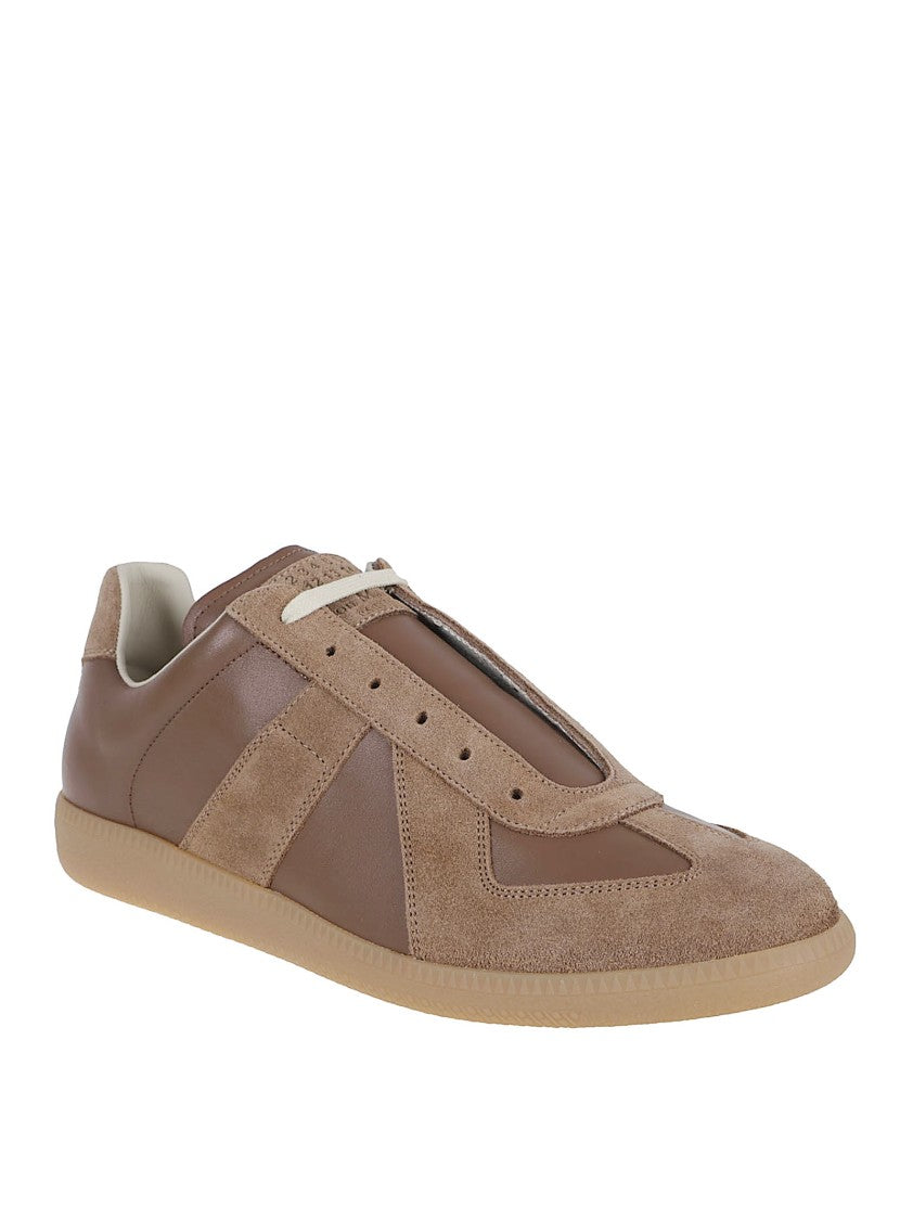 Maison Margiela Multi-Panel Brown Leather Low Top Sneakers