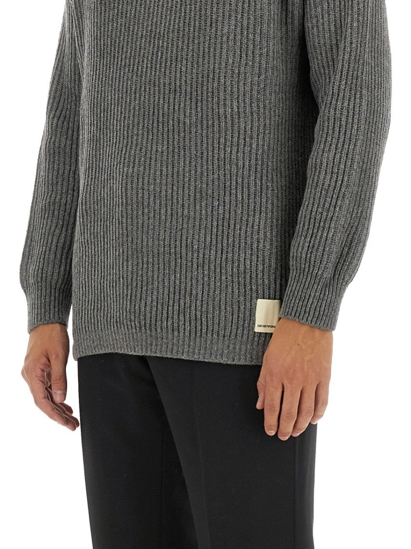 Emporio Armani Ribbed Grey Wool Jersey