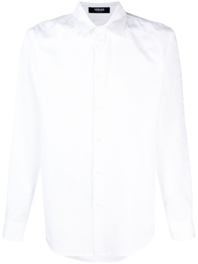 Versace Full Jacquard White Cotton Long-Sleeve Shirt
