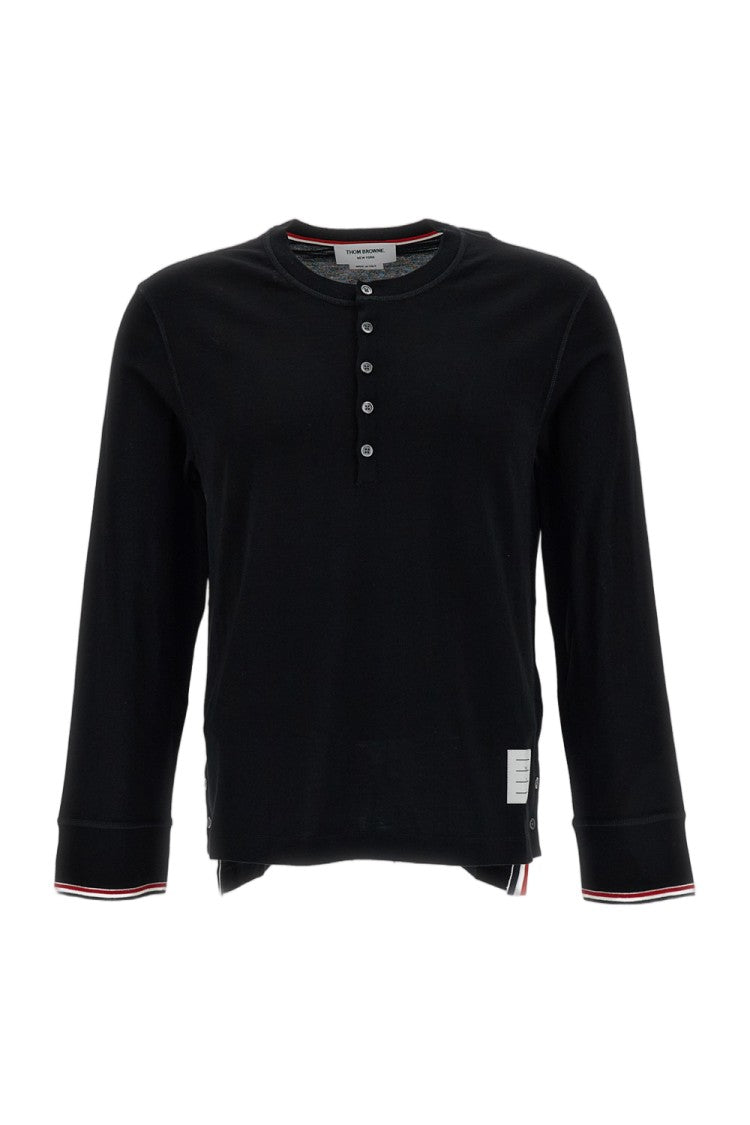 Thom Browne Black Ls Henley Tricolor Striped Wool Top