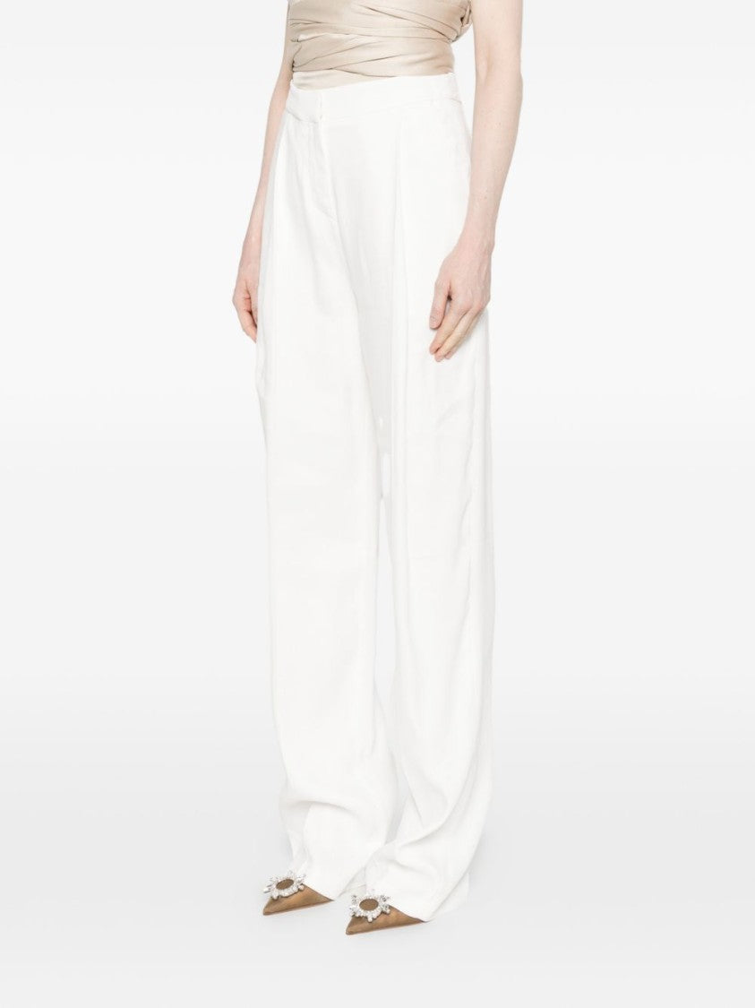 Elisabetta Franchi Ivory Trousers With Front Pleats And Concealed Fastening