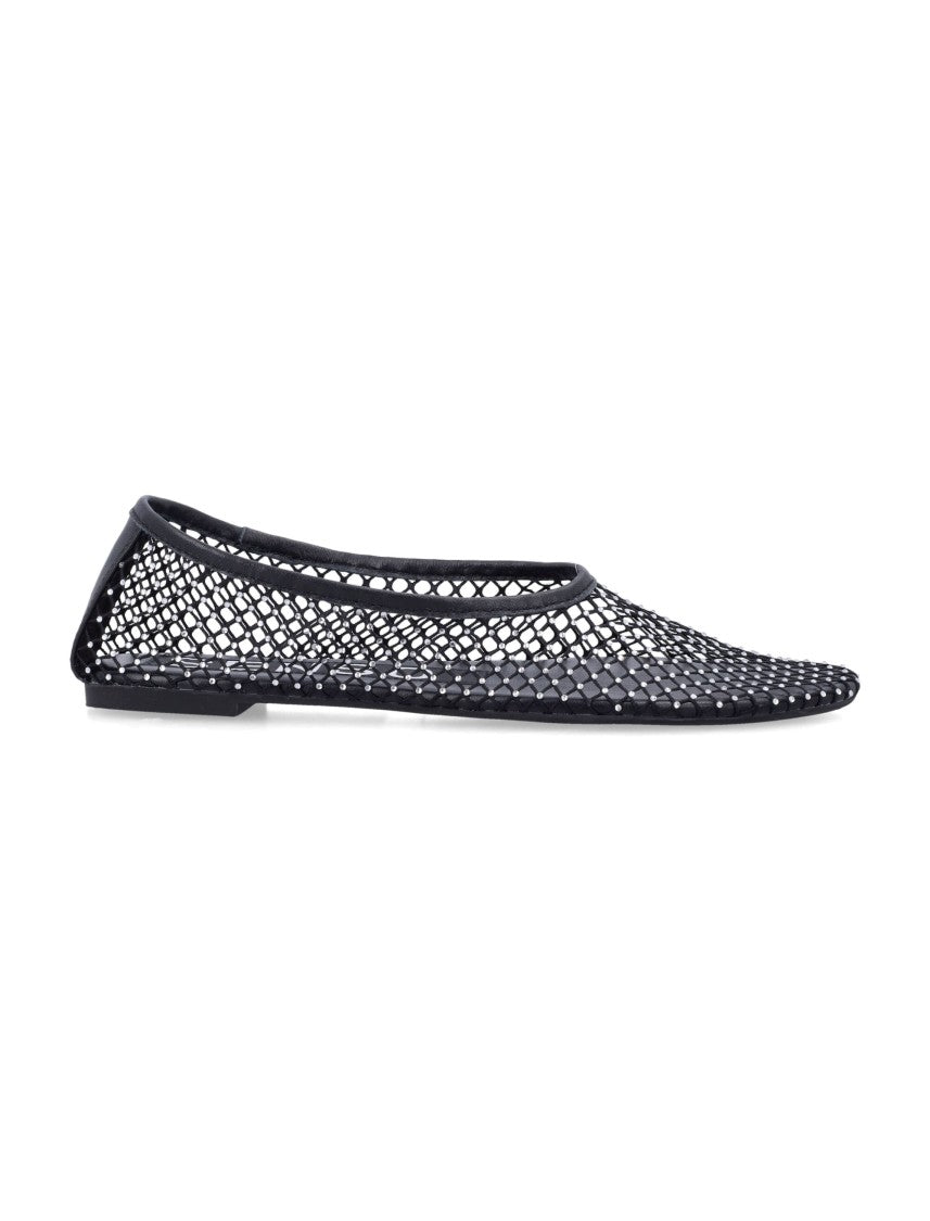 Senso Pointed Toe Black Mesh Ballet Flats With Crystal Embellishments