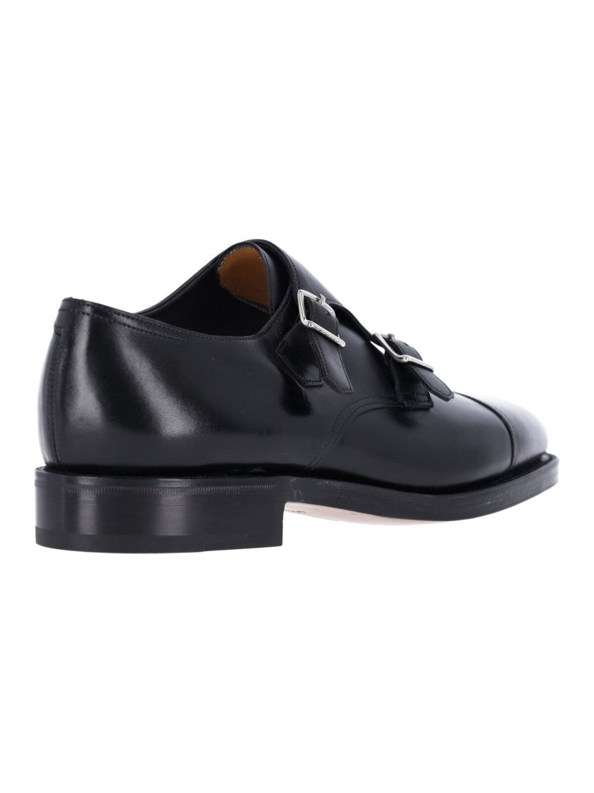 John Lobb Black Leather William Monk Strap Shoes