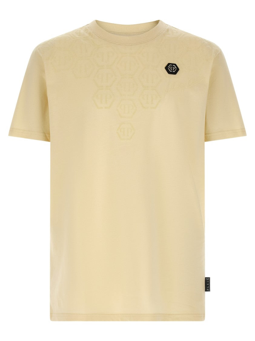 Philipp Plein Tone-On-Tone Flocked Monogram T-Shirt With Hexagon Patch