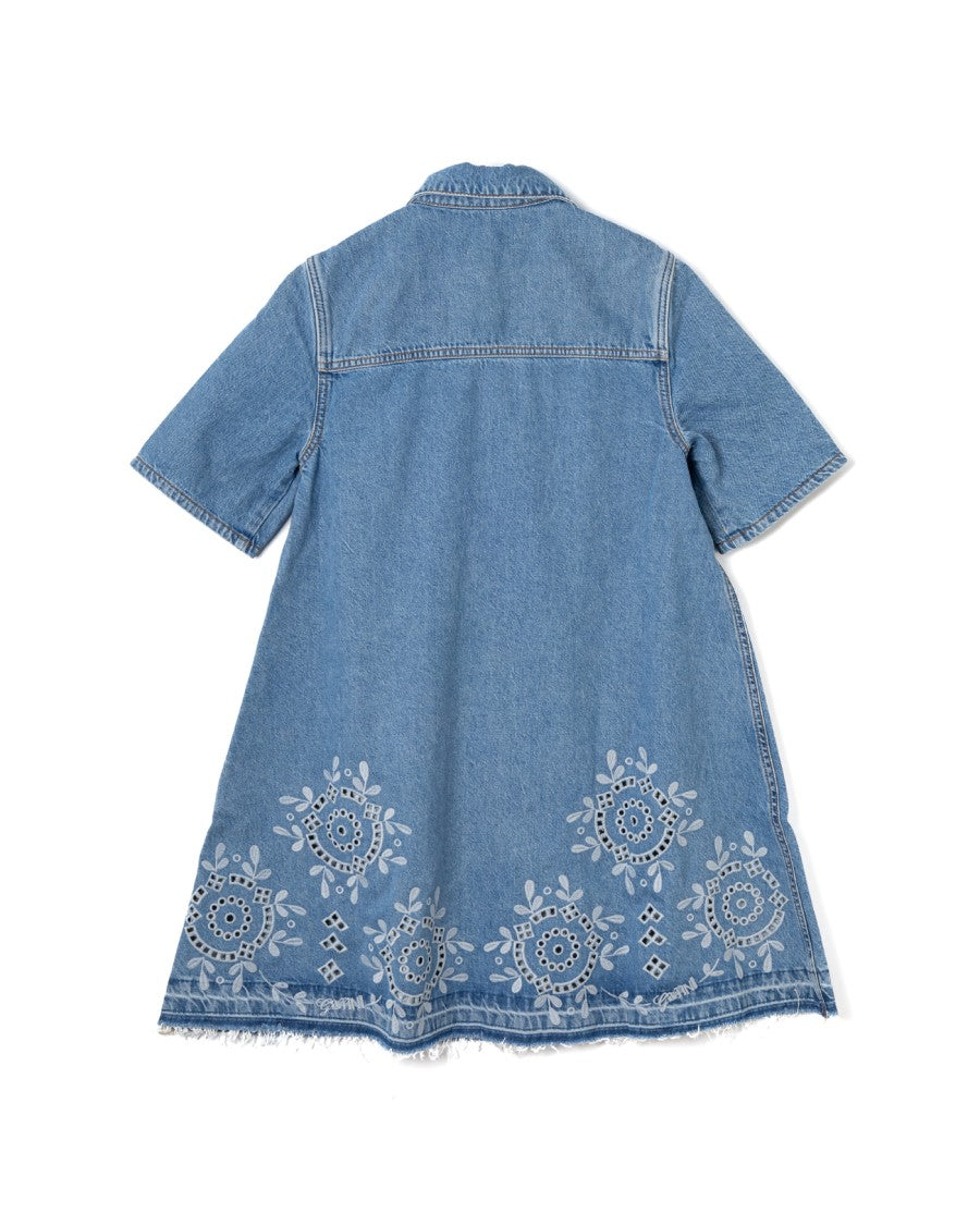 Ganni Broderie Anglaise Detailed Blue Dress