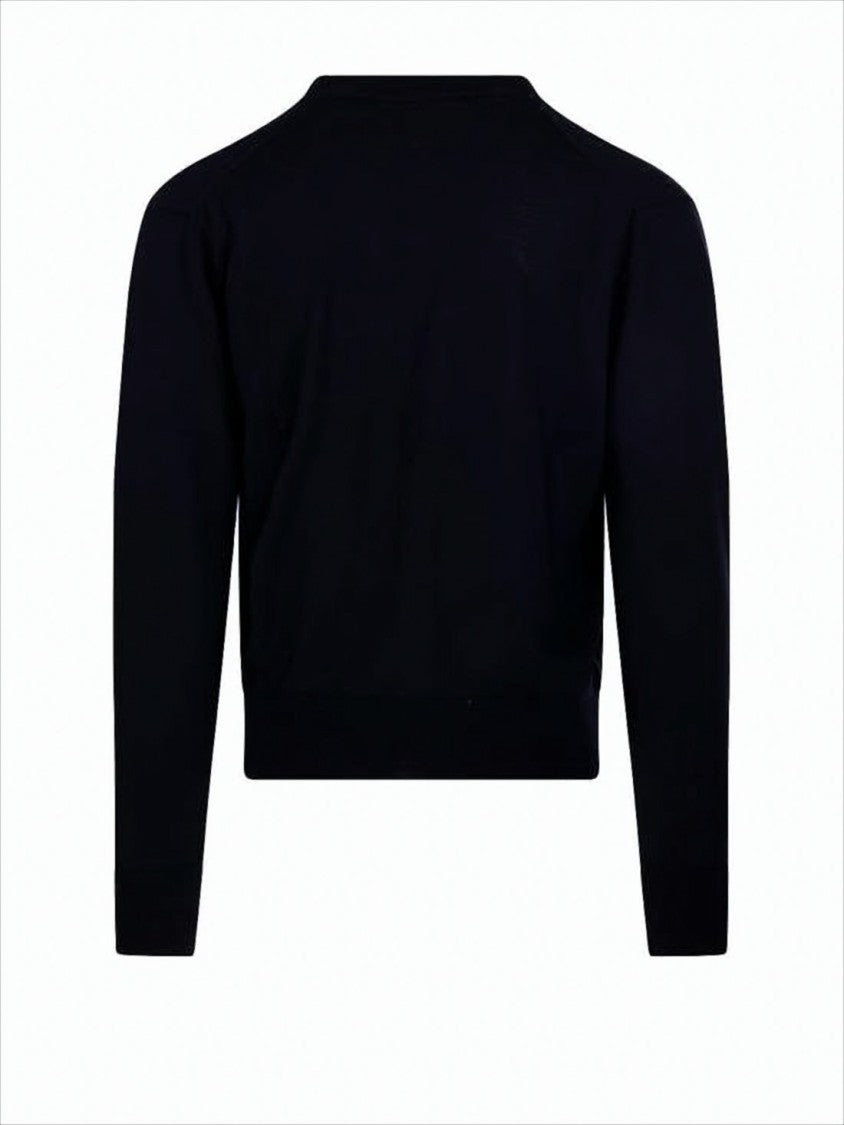 Ami V-Neck Black Merino Wool Cardigan With Signature Logo