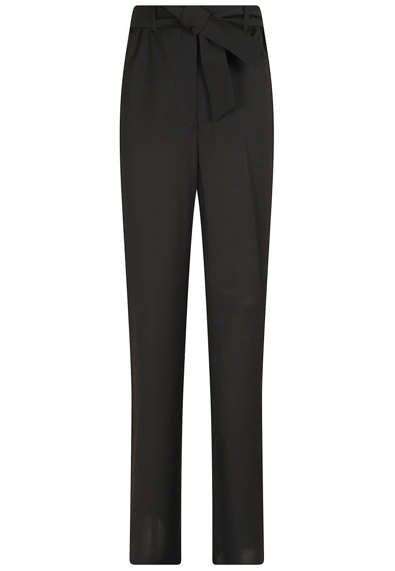 Max Mara Full-Length Worsted Wool Trousers With Grosgrain Bow Detail
