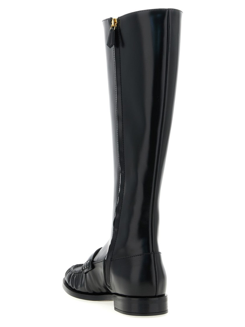 Prada Moccasin-Style High Boots In Brushed Calf Leather