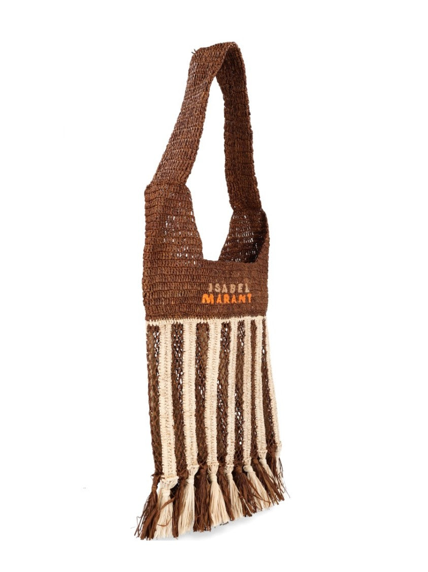 Isabel Marant Brown Praia Striped Raffia Shoulder Bag