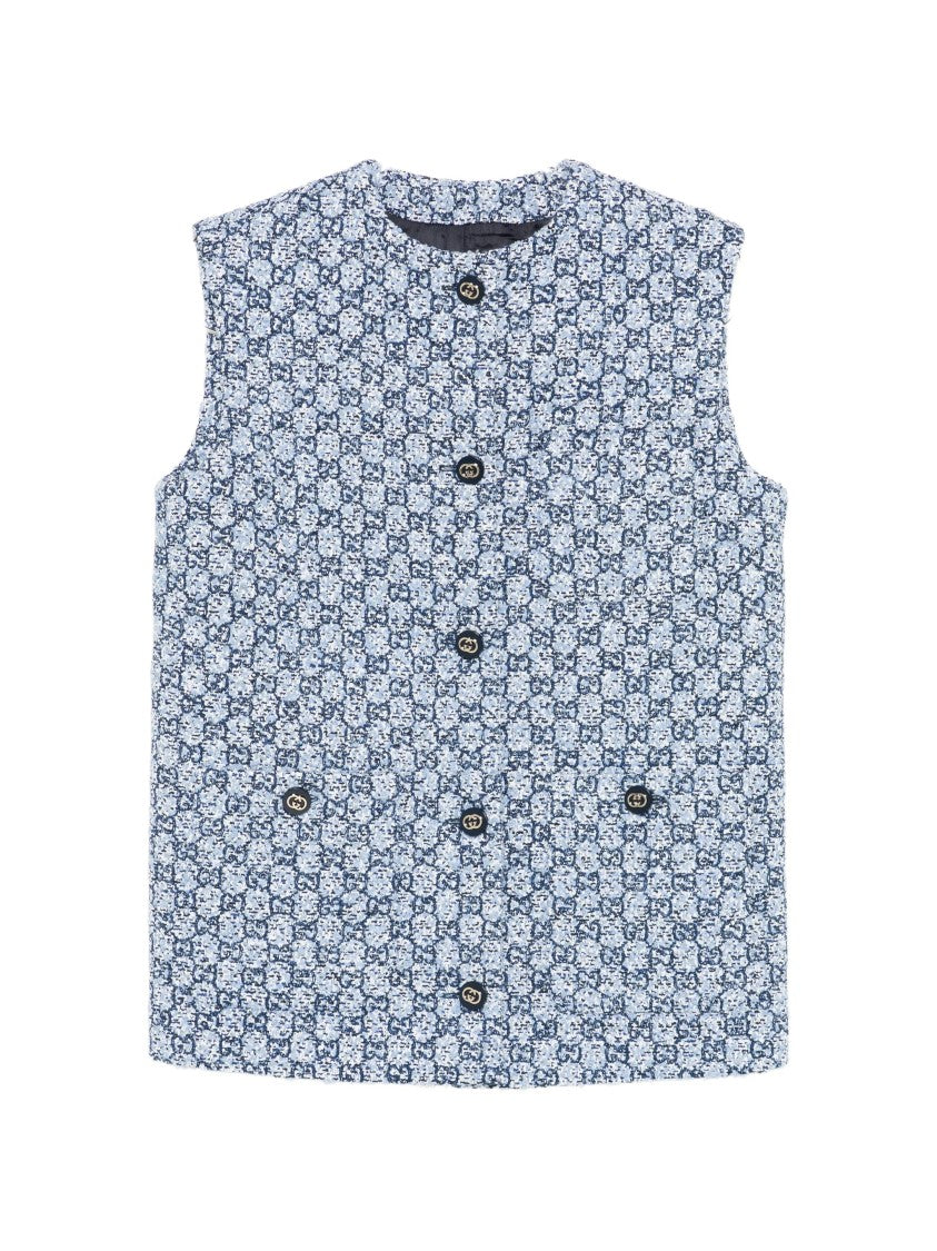Gucci Blue/White Gilet Gg Tweed Boxy Gilet