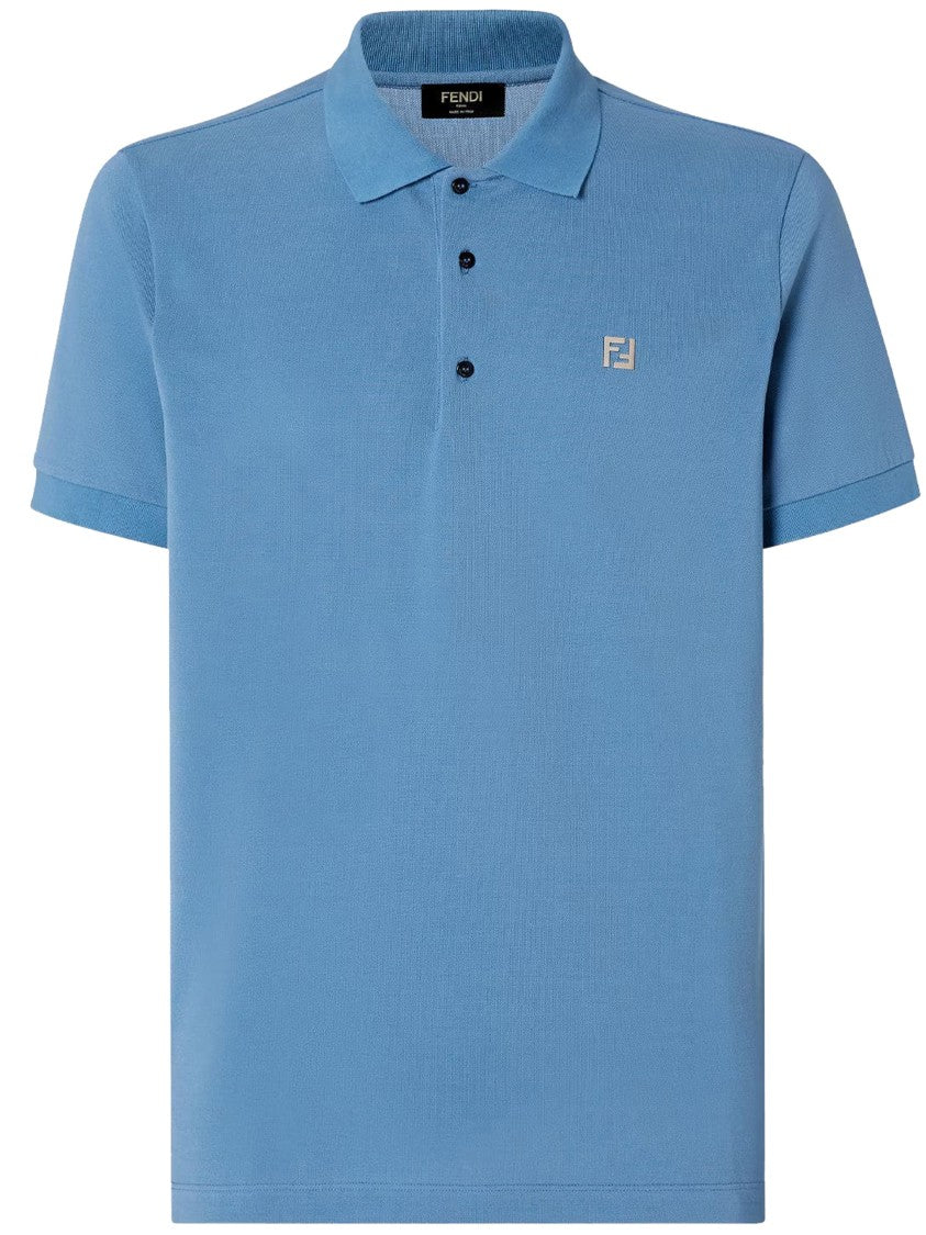 Fendi Light Blue Slim-Fit Embroidered Logo Polo