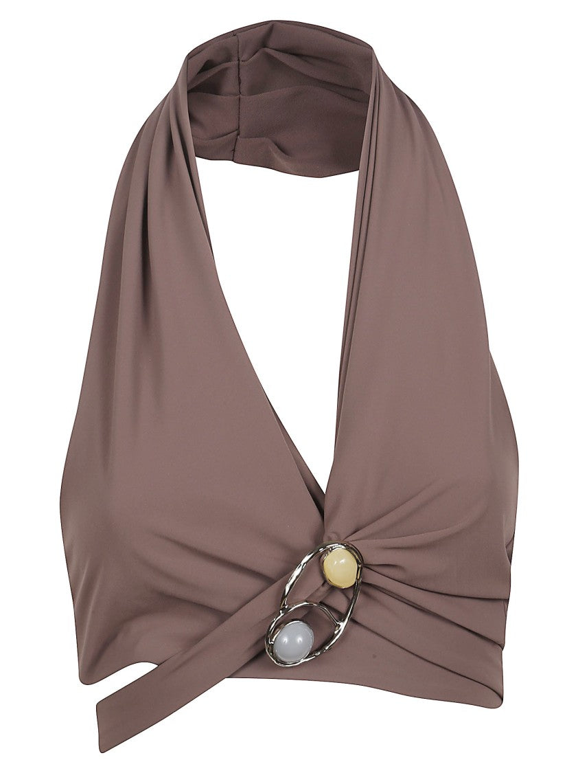 Hamoulet Wrap-Around Halter Top With Metallic Buckle Detail