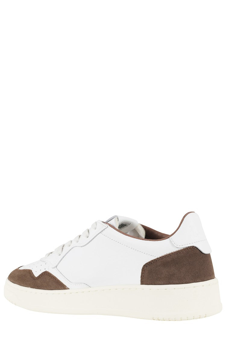 Autry White Medalist Low Brown Suede-Trim Leather Sneakers