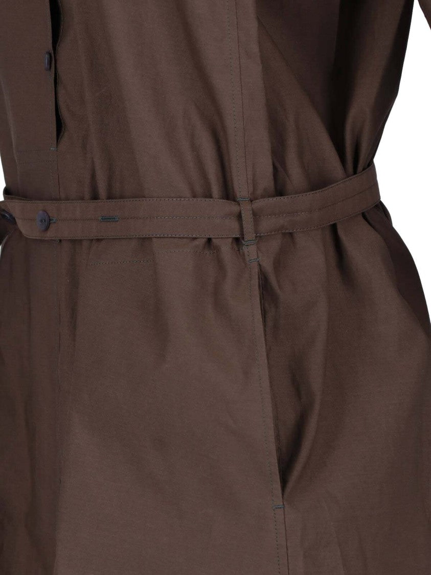Lemaire Button-Down Belted Brown Cotton-Silk Midi Dress