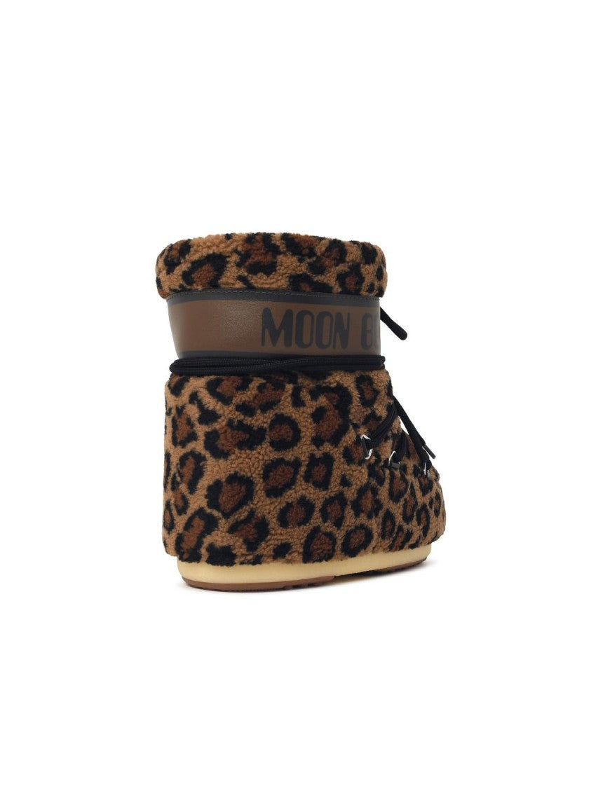 Moon Boot Leopard Print Low-Cut Teddy Boots With Logo Ankle Band