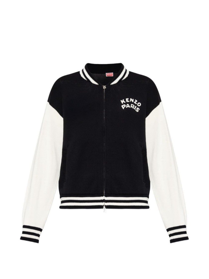 Kenzo Varsity-Style Zip-Up Sweater With Contrasting Sleeves