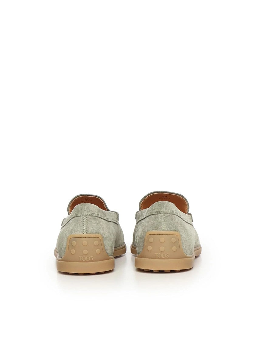 Tod's Suede Loafers With Subtle Stitching In Muted Sage Green