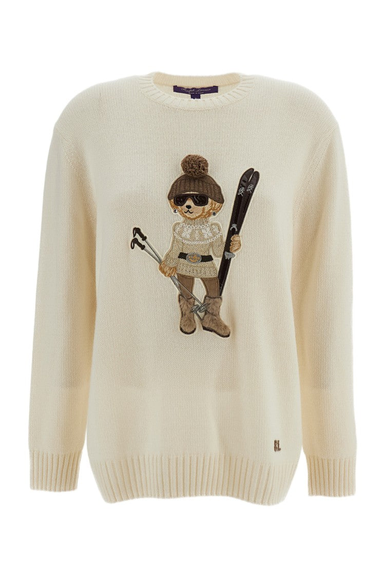 Ralph Lauren Collection White Holiday Polo Bear Cashmere Crewneck Sweater