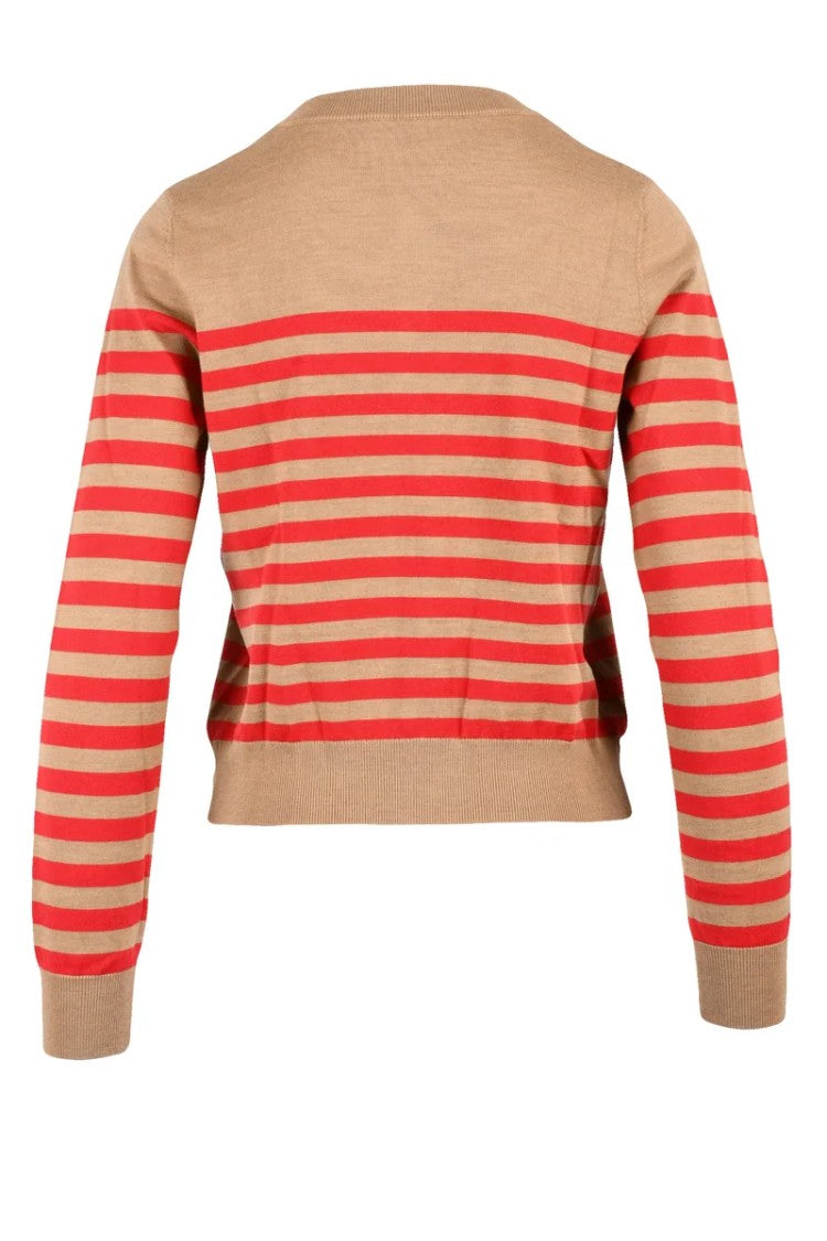 Elisabetta Franchi Short Crew Neck Cardigan - Beige/Red