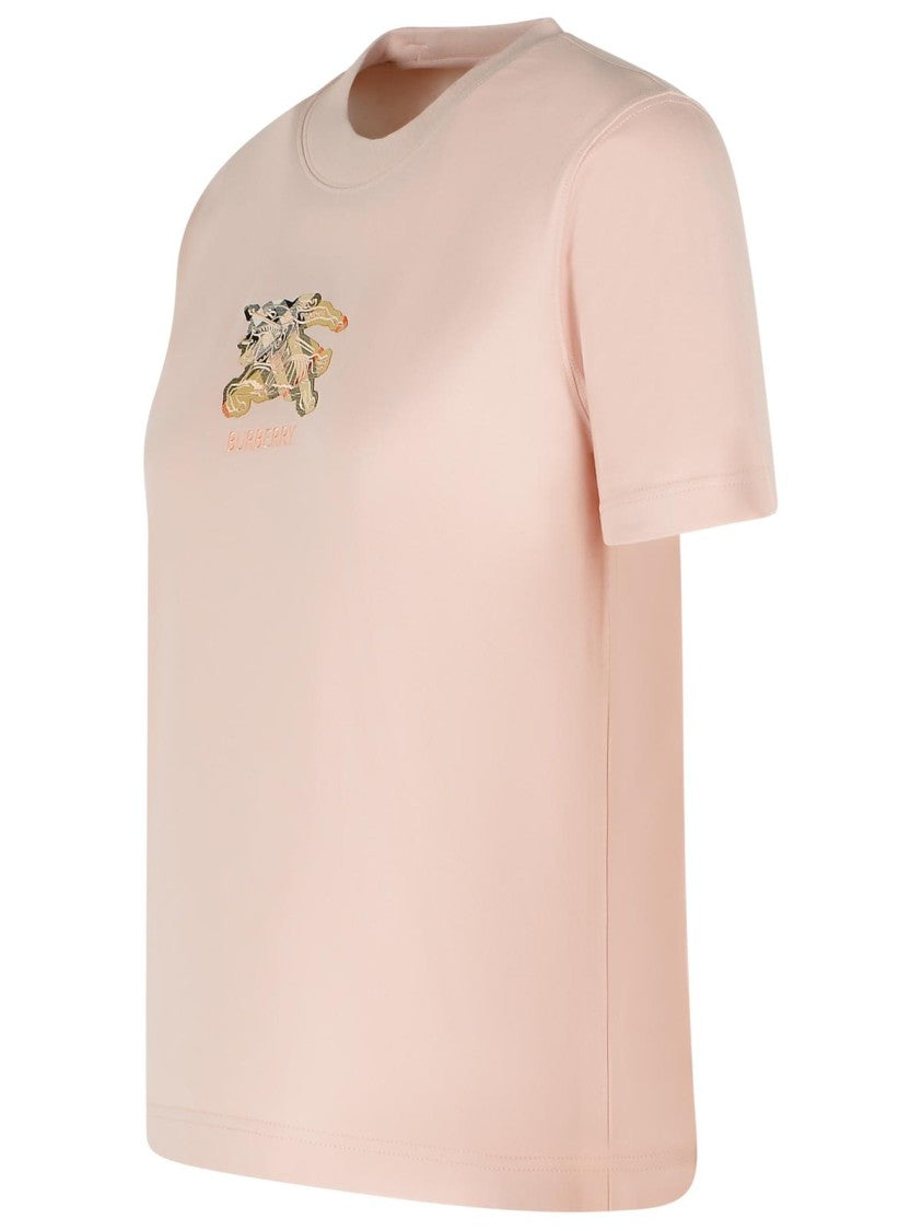 Burberry Soft Pink Cotton T-Shirt With Ribbed Neckline