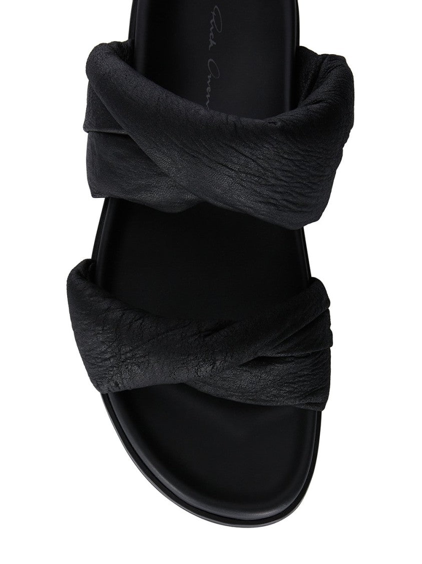 Rick Owens Twisted Granola Sandals In Blistered Black Lamb Leather