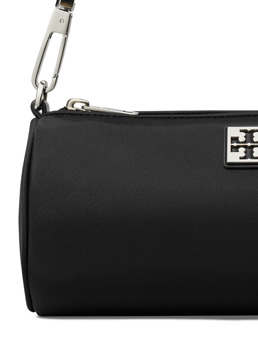 Tory Burch Structured Black Cylinder Bag With Metallic Logo Plaque