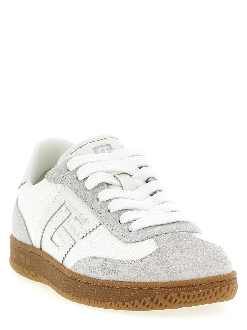 Balmain Suede And Canvas Sneakers With Embossed Logo And Textured Sole